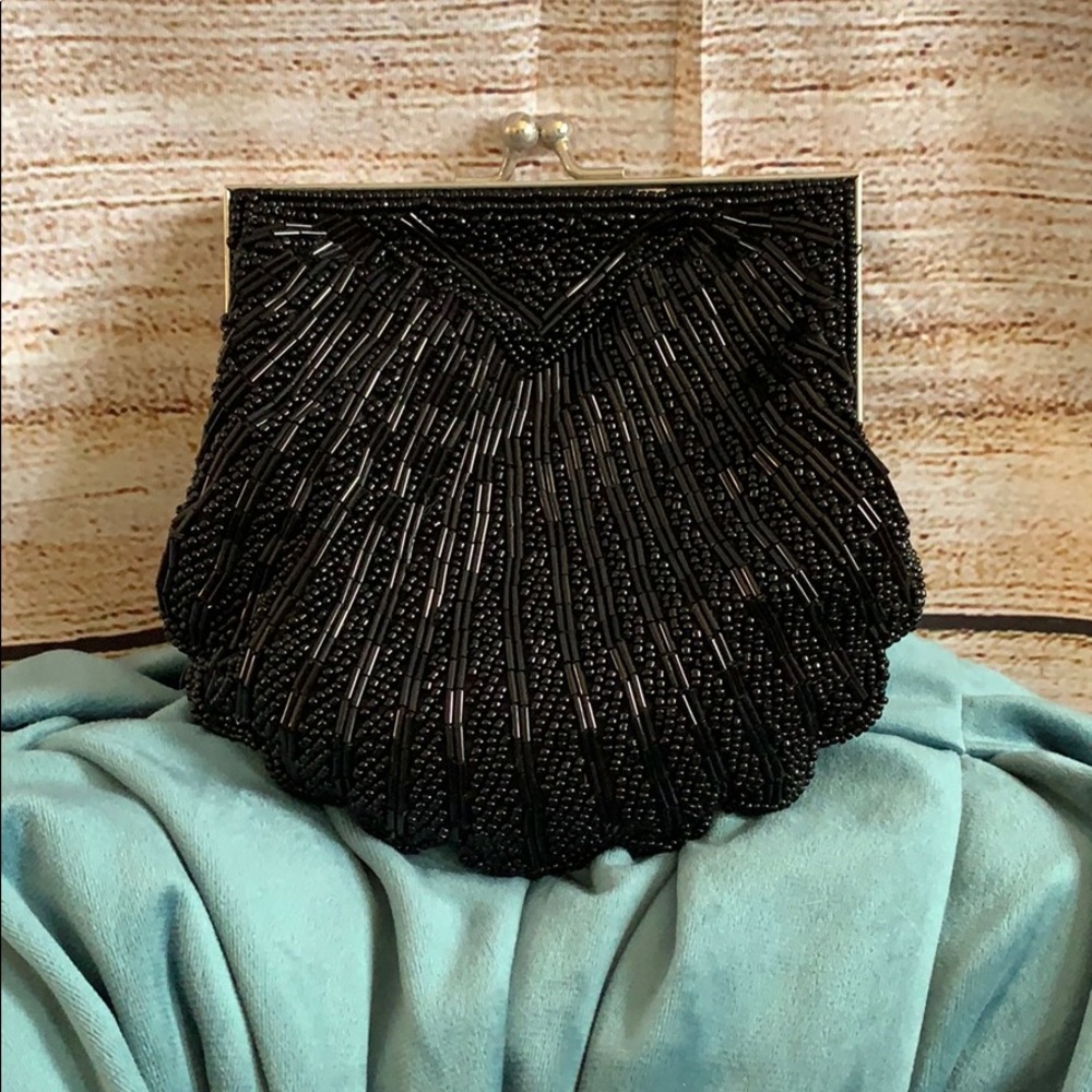 Black Beaded Shell Bag